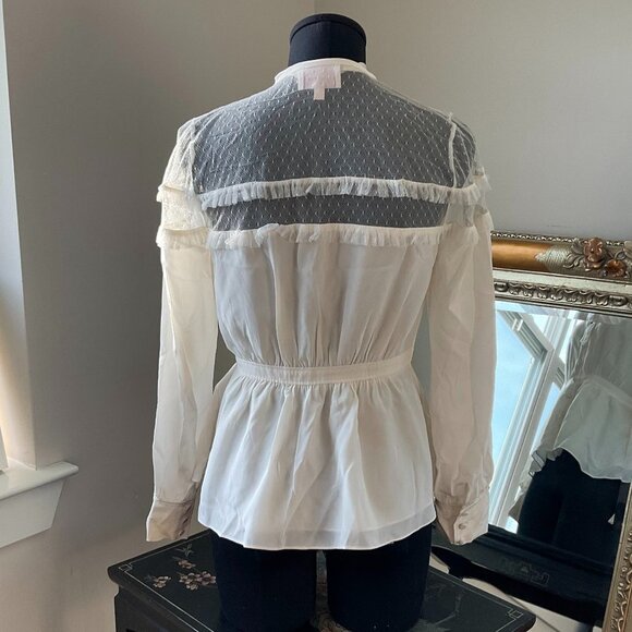 Cinq a Sept Tie-Neck Button-Up V-Neck Silk Peyton Blouse Long Sleeve Sz XS White - Picture 3 of 5